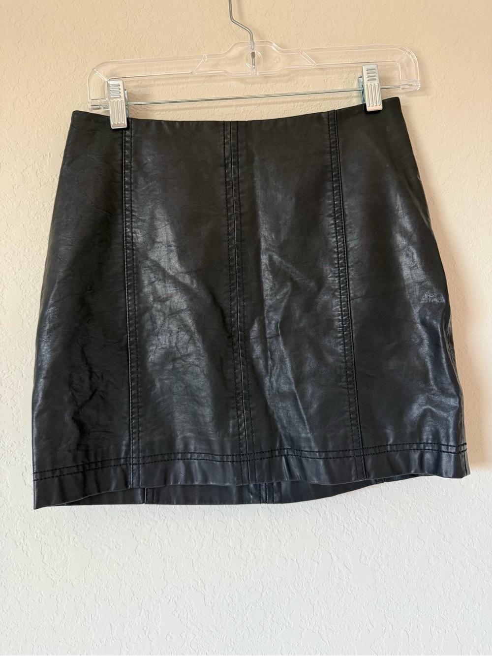 Free People Black Faux Leather Mini Skirt with Panel Stitching Size 4